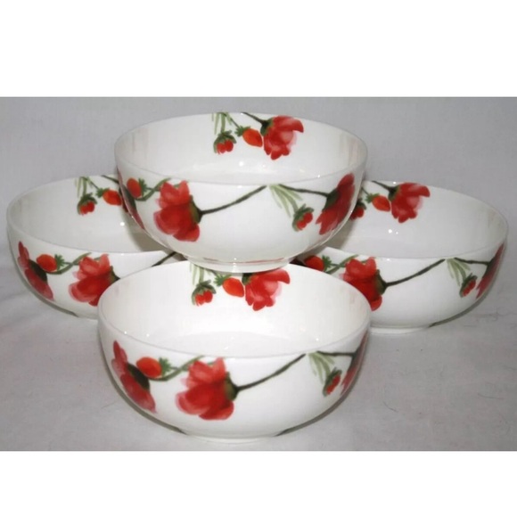 Mikasa Kiera Red Poppy Floral Porcelain 6” Soup Salad Cereal Bowls Set of 4 New - Picture 6 of 9